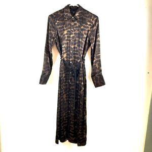 Rails Anina Satin Button Down Shirt Dress Umber Leopard Size XS Mob Wife